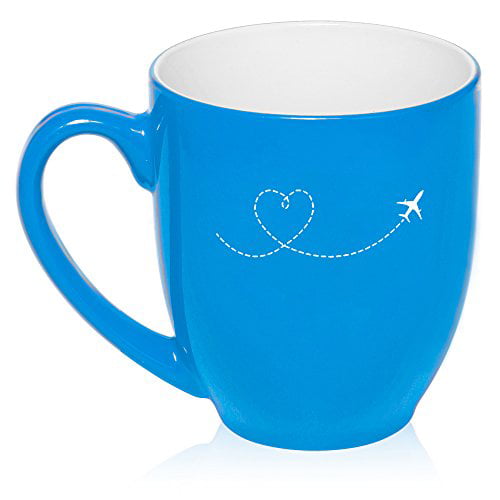 16oz Bistro Mug Ceramic Coffee Tea Glass Cup Heart Love Travel Airplane